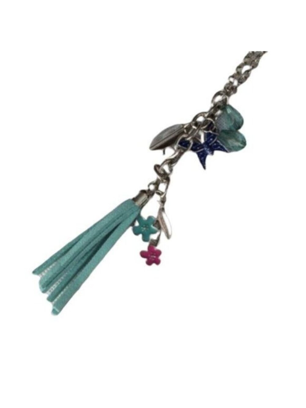 Urbanology Teal & Blue Faux Leather Fringe Long Necklace NEW